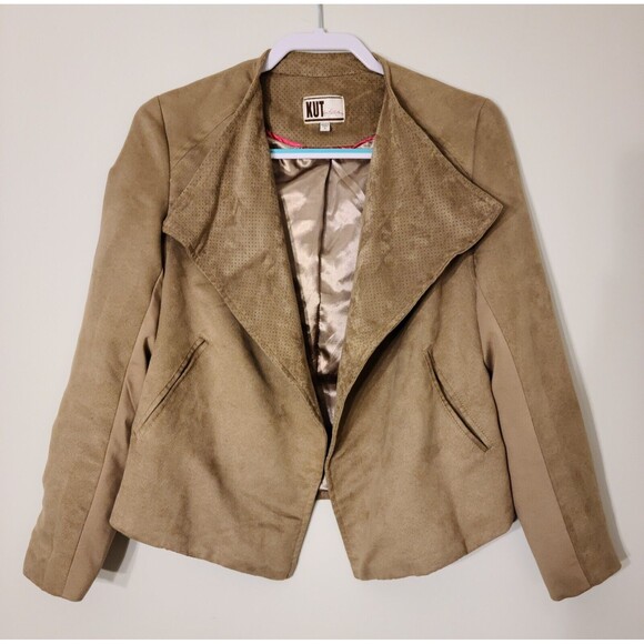 Kut from the Kloth Womens Faux Suede Open Short Jacket Size S Beige Lined - Picture 2 of 9